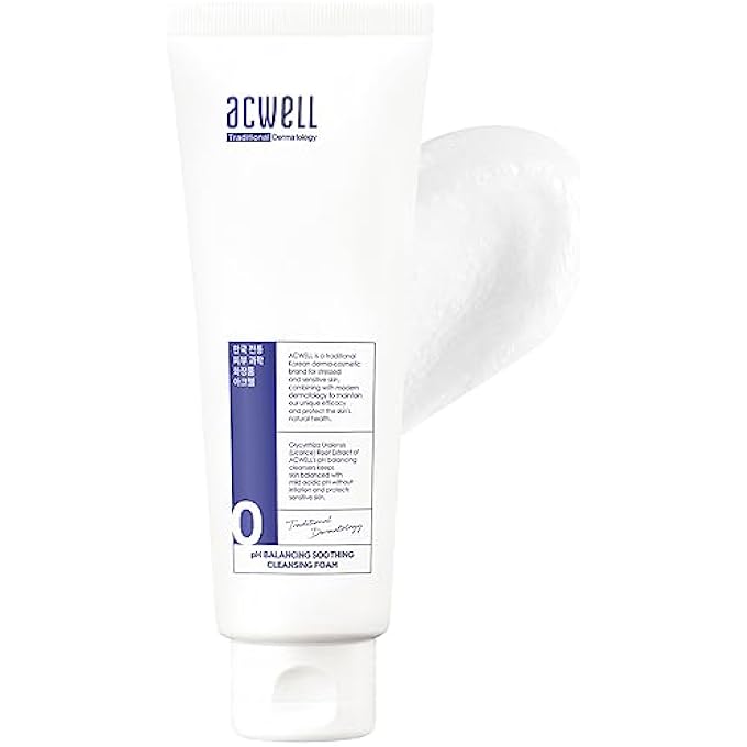 ACWELL AHA BHA PHA EXFOLIATING AND CALMING FACIAL CLEANSER FOR SENSITIVE SKIN, PH 5.5, CALMS ACNE AND BLEMISHES, MOISTURIZING DENSE BUBBLE FOAM - PH BALANCING SOOTHING CLEANSING FOAM 150ML - Image 1
